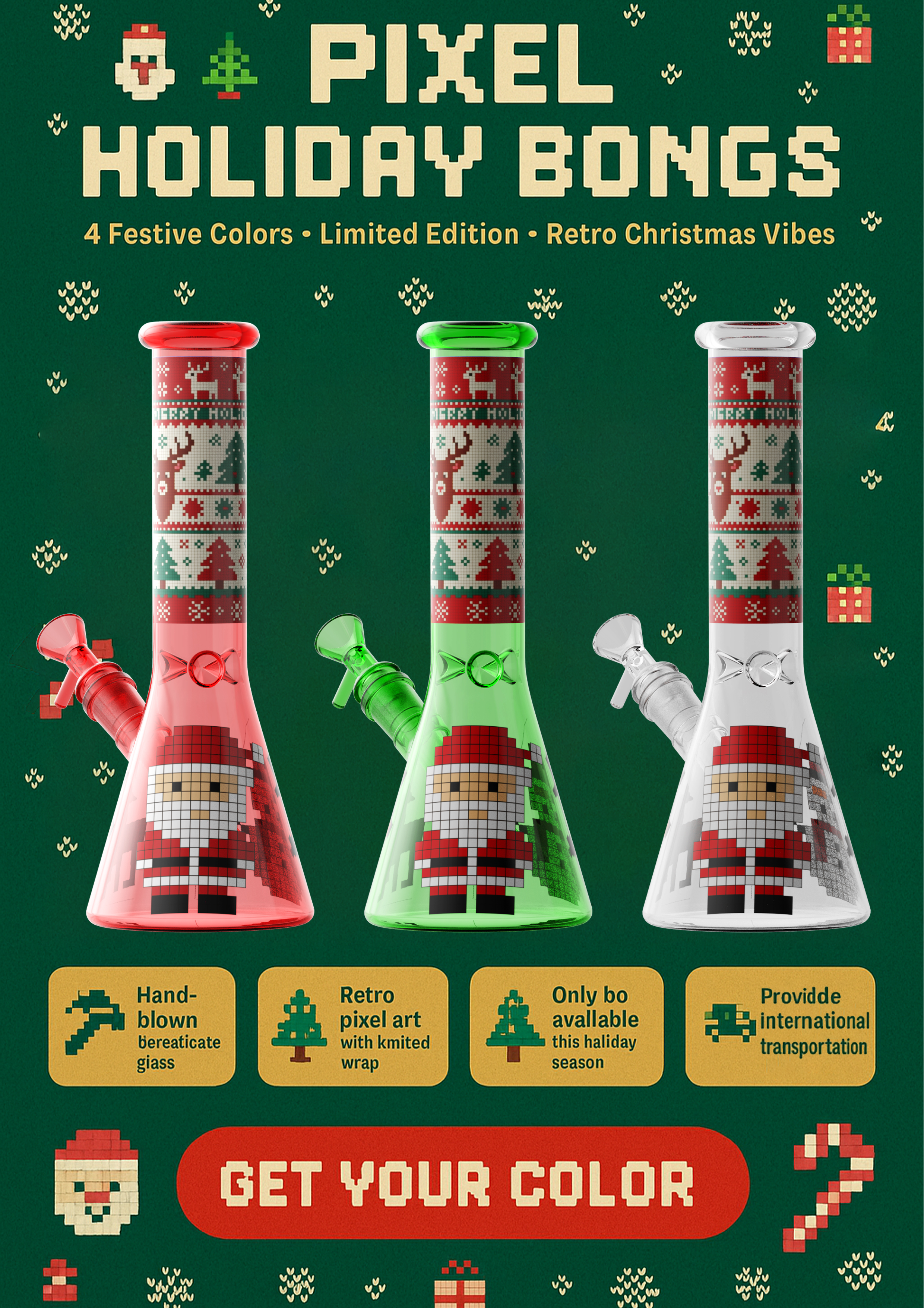 2025 Christmas Pixel Style Glass Bong (250mm)