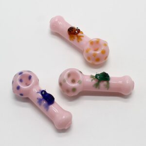 Cute Frog & Spots Pink Glass Pipe (10cm)